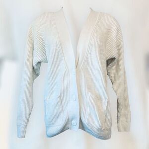 Vintage Karen Scott Ivory Ribbed Cardigan Medium Oversized Grandpa 90s